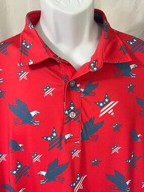 ⛳ Waggle Men’s Red White & Blue Patriotic USA Golf Polo Shirt 3XL EUC 🎆